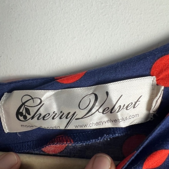 Cherry Velvet Plus Blue.Red Polka Dot Retro Rockabilly 100% Cotton Dress Size 2X - Picture 10 of 13